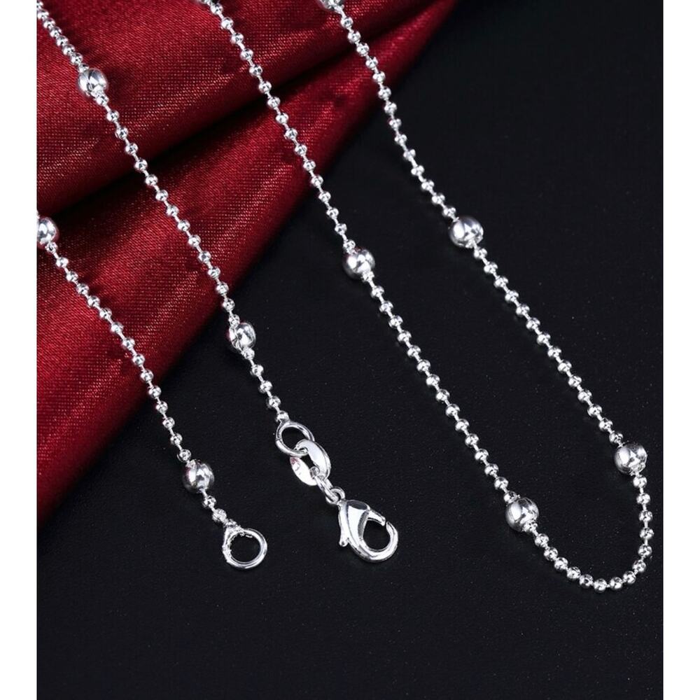 Fine Round Bead Chain 925 Stamp Silver color Necklace 20inch shimmering necklace